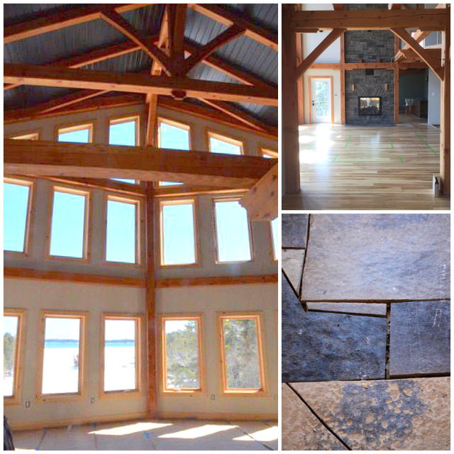 Interior view, beautiful timber framing and cathedral window. Stone flooring and flireplace